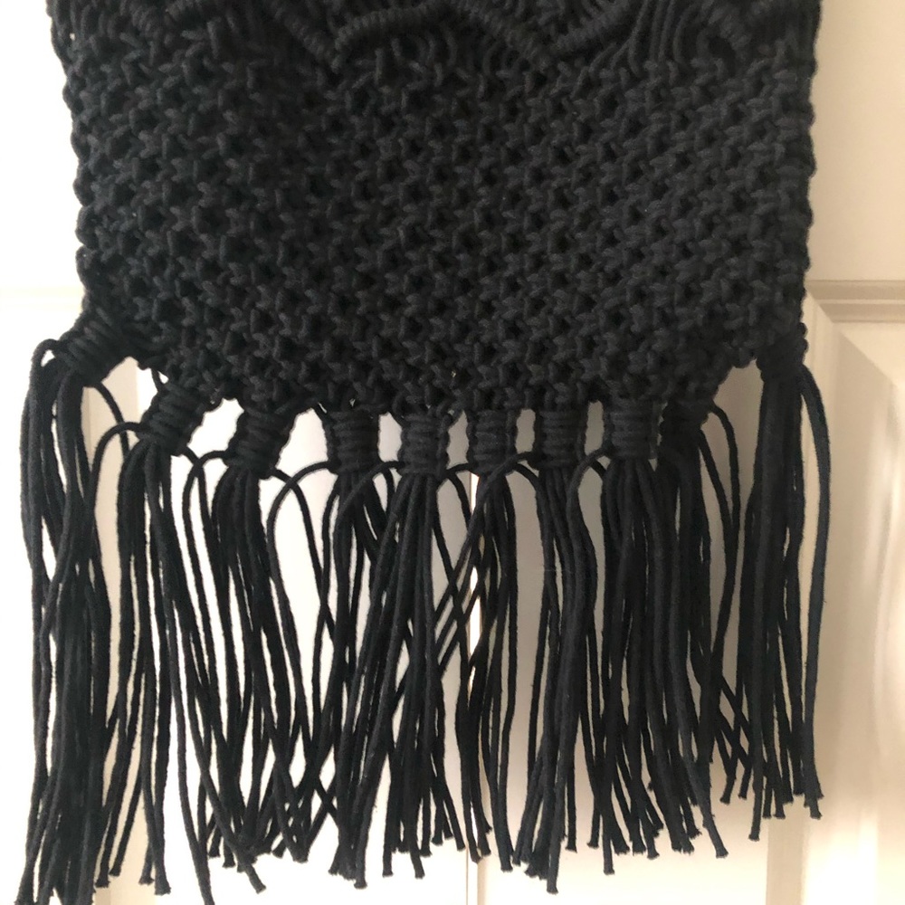 Danielle Nicole Boho Fringe Black Macrame Crossbo… - image 3